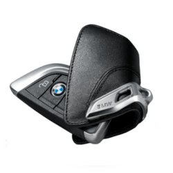 Кожаный футляр BMW для ключей со стальным зажимом, черный, 82292344033
