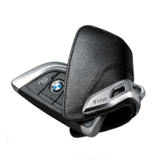 Кожаный футляр BMW для ключей со стальным зажимом, черный, 82292344033